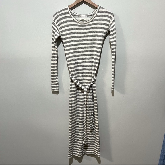 Madewell Gray Striped Knit Tie Sweater Dress - Picture 2 of 7